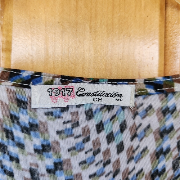 CONSTITUCION 1917 Womens Wrap Dress, Blue Brown Black White, Size Small - Picture 6 of 7